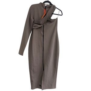 BBXMBAF BBXBRAND Brown 1 Sleeve Zip Front Dress NWT